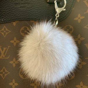 Adrienne Landau fur rabbit pom keychain in white